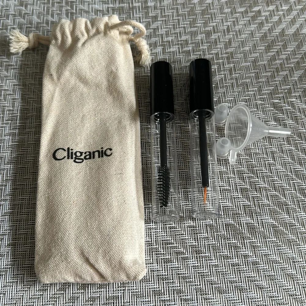 Cliganic Organic Castor Oil for Hair Brows Set pouch with Eyelash Eyebrow Wands
